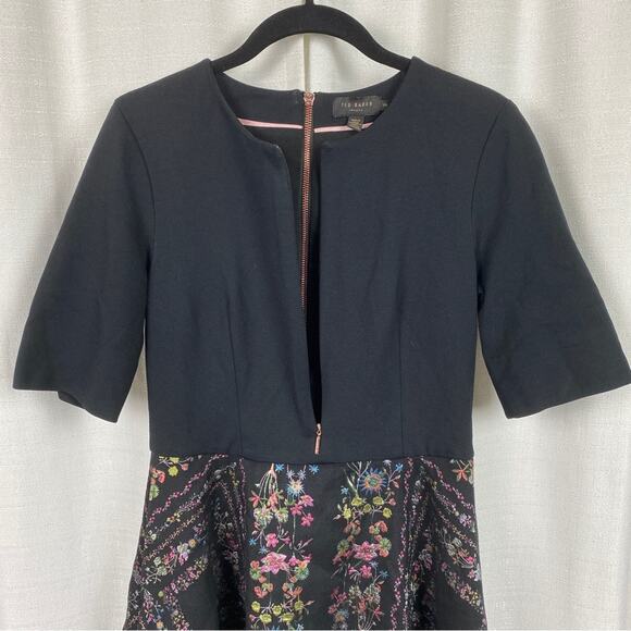 Ted Baker London Black Unity Floral Brocade Mooris A Line Dress Sz.2(US 4-6) - Picture 6 of 16